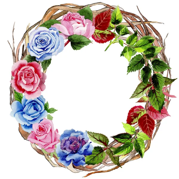 Leaves of rose wreath in a watercolor style. — Stock Photo, Image