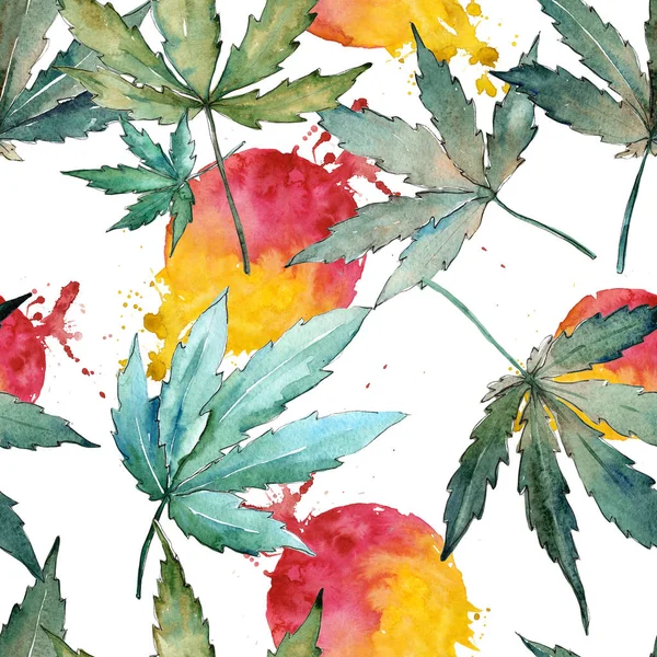 Modello di foglie di cannabis in stile acquerello . — Foto Stock