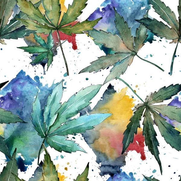 Patrón de hojas de cannabis en un estilo acuarela . — Foto de Stock
