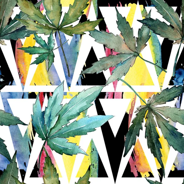 Cannabis leaves pattern in a watercolor style. — Stock Photo, Image