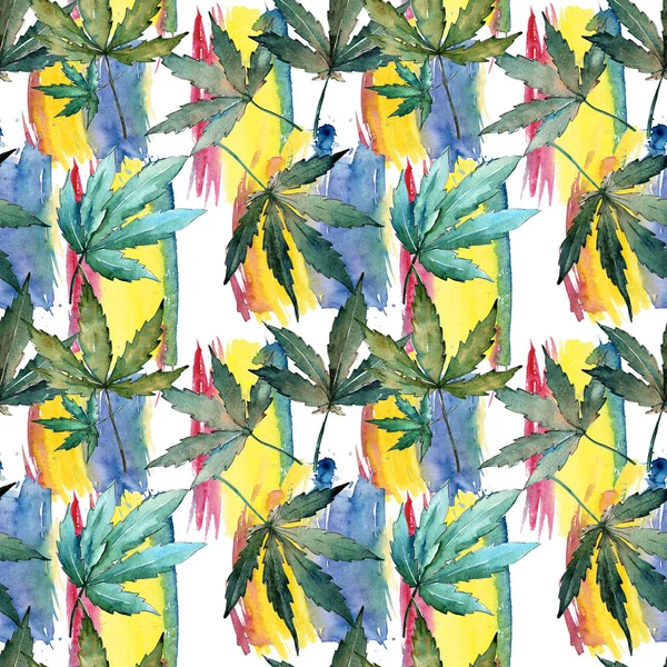 Cannabis leaves pattern in a watercolor style. — Stock Photo, Image