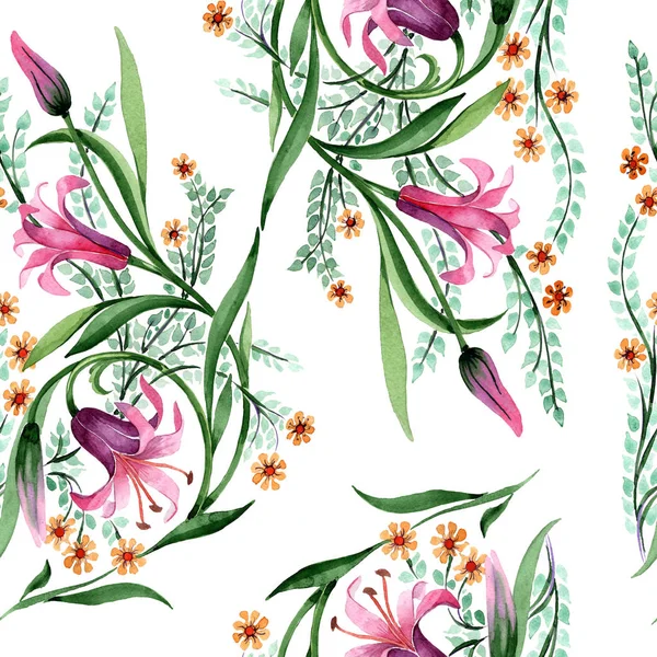 Wildblumen-Ornament Blumenmuster im Aquarell-Stil. — Stockfoto