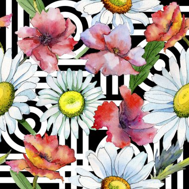 Kır çiçeği papatya çiçek deseni suluboya tarzında.