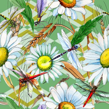 Kır çiçeği papatya çiçek deseni suluboya tarzında.