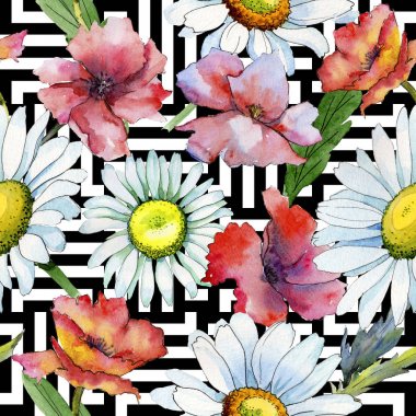 Kır çiçeği papatya çiçek deseni suluboya tarzında.