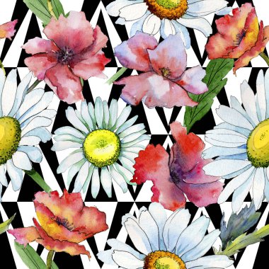 Kır çiçeği papatya çiçek deseni suluboya tarzında.