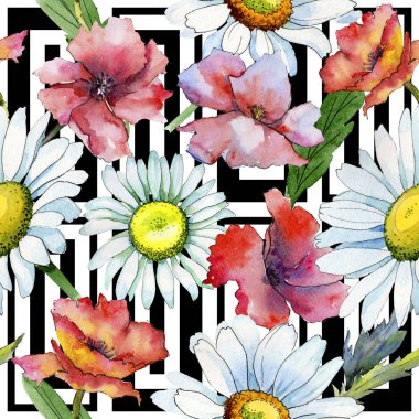 Kır çiçeği papatya çiçek deseni suluboya tarzında.