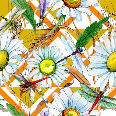 Kır çiçeği papatya çiçek deseni suluboya tarzında.