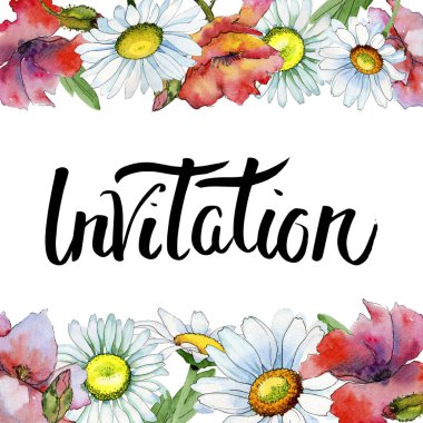 Kır çiçeği papatya çiçek çerçeve suluboya tarzında.