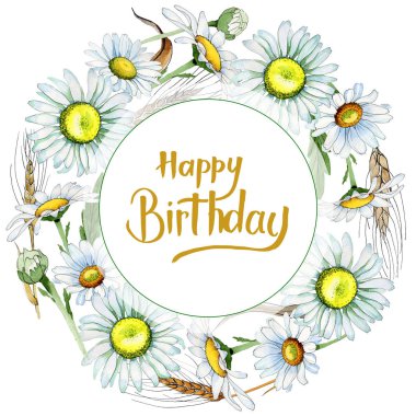 Kır çiçeği papatya çiçek çelenk suluboya tarzında.