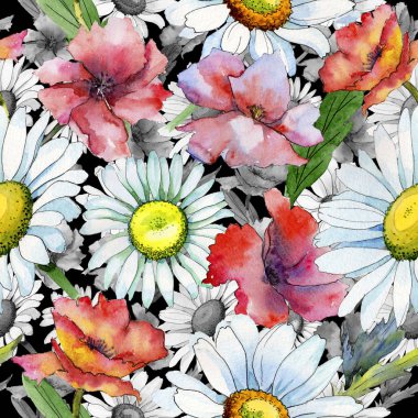 Kır çiçeği papatya çiçek deseni suluboya tarzında.