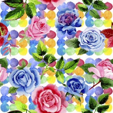 Yaprak suluboya tarzında gül deseni.