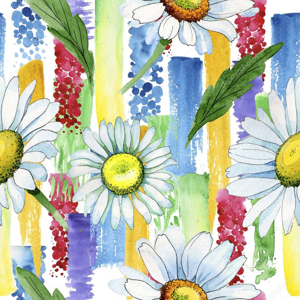 Wildflower chamomile flower pattern in a watercolor style.