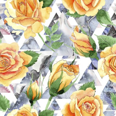 Kır çiçeği sarı çay-hibrid gül çiçek deseni suluboya tarzında.