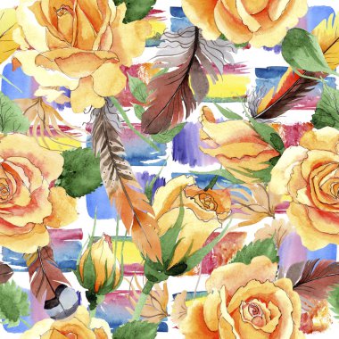 Kır çiçeği sarı çay-hibrid gül çiçek deseni suluboya tarzında.