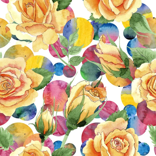 야생화 노란색 차-하이브리드 장미 꽃 수채화 스타일 패턴. — 스톡 사진