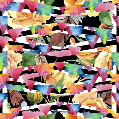 Kır çiçeği sarı çay-hibrid gül çiçek deseni suluboya tarzında.