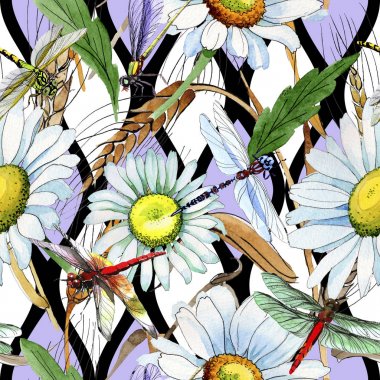 Kır çiçeği papatya çiçek deseni suluboya tarzında.