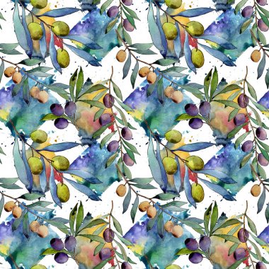 Zeytin ağacı desen suluboya tarzında.