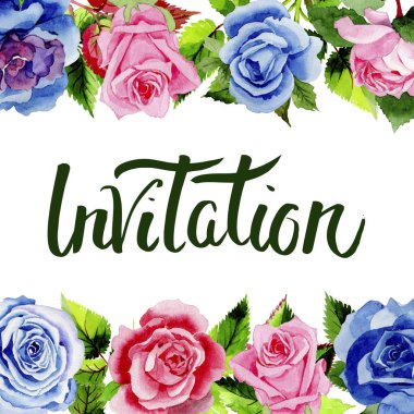 Yaprakları gül çerçevesinin suluboya tarzında.