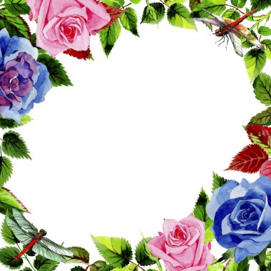 Yaprakları gül çerçevesinin suluboya tarzında.