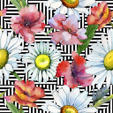 Kır çiçeği papatya çiçek deseni suluboya tarzında.