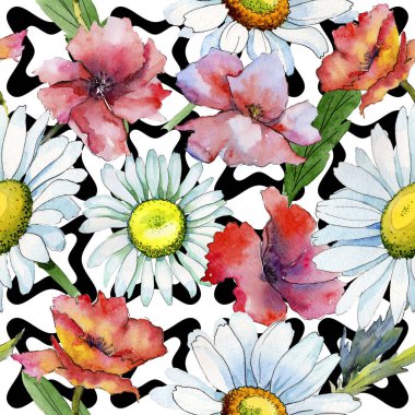 Kır çiçeği papatya çiçek deseni suluboya tarzında.