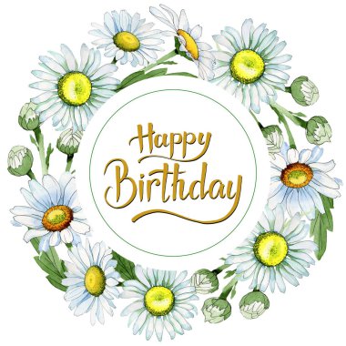 Kır çiçeği papatya çiçek çelenk suluboya tarzında.