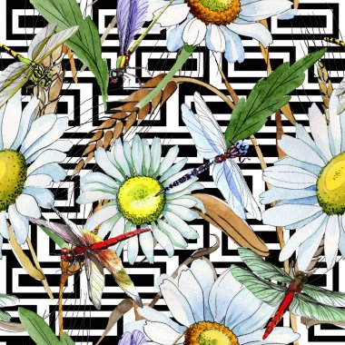 Kır çiçeği papatya çiçek deseni suluboya tarzında.