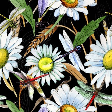 Kır çiçeği papatya çiçek deseni suluboya tarzında.