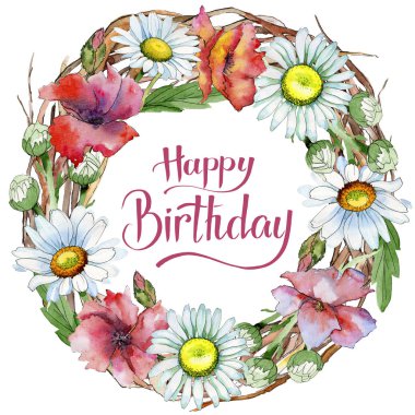 Kır çiçeği papatya çiçek çelenk suluboya tarzında.