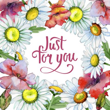 Kır çiçeği papatya çiçek çerçeve suluboya tarzında.