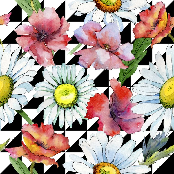 Patrón de flores de manzanilla de flores silvestres en un estilo de acuarela . — Foto de Stock