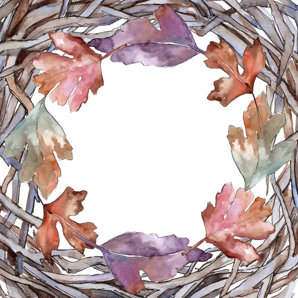 Bladeren van hawthorn frame in een aquarel stijl. — Stockfoto
