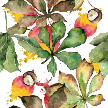 Kestane yaprakları desen suluboya tarzında.