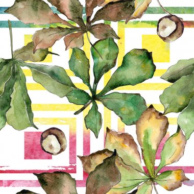 Kestane yaprakları desen suluboya tarzında.