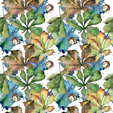 Kestane yaprakları desen suluboya tarzında.