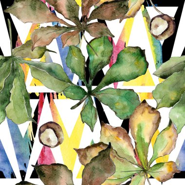 Kestane yaprakları desen suluboya tarzında.