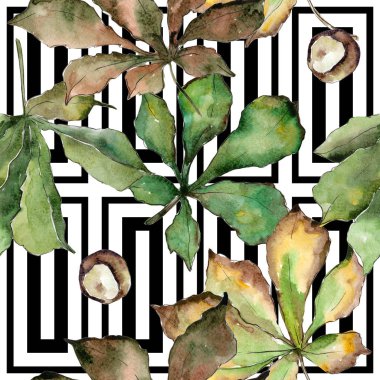 Kestane yaprakları desen suluboya tarzında.