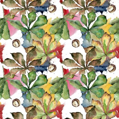 Kestane yaprakları desen suluboya tarzında.