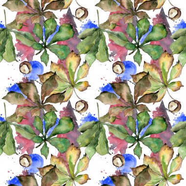 Kestane yaprakları desen suluboya tarzında.