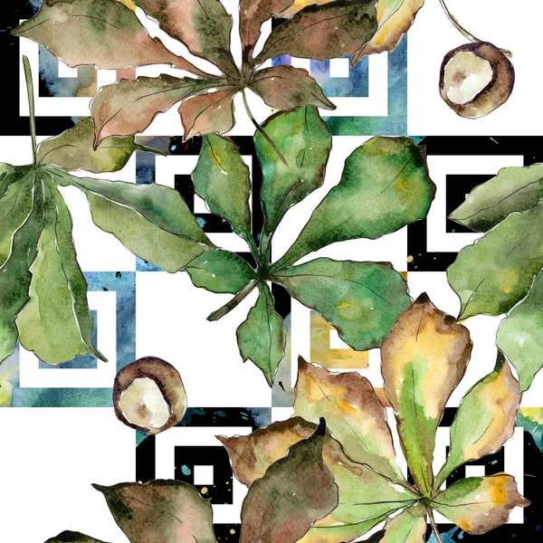 Patrón de hojas de castaño en un estilo de acuarela . — Foto de Stock