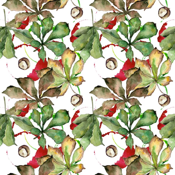 수채화 스타일에 밤나무 잎 패턴. — 스톡 사진