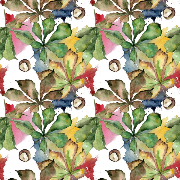 Візерунок листя каштана в акварельному стилі . — стокове фото