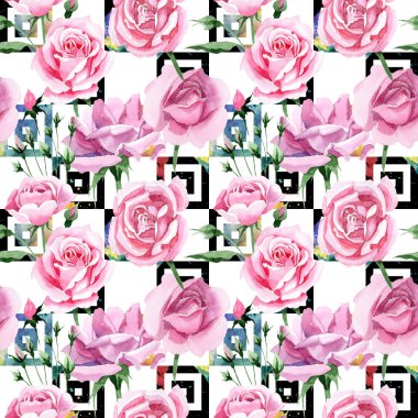 Kır çiçeği pembe çay rosa çiçek deseni suluboya tarzında.