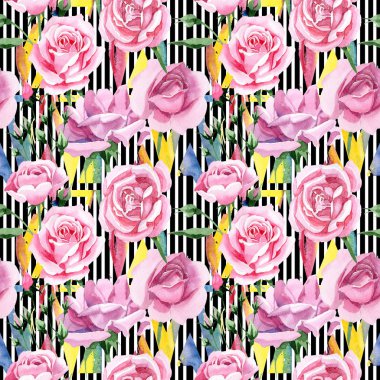 Kır çiçeği pembe çay rosa çiçek deseni suluboya tarzında.