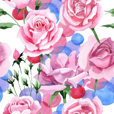 Kır çiçeği pembe çay rosa çiçek deseni suluboya tarzında.