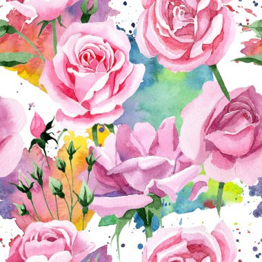 Kır çiçeği pembe çay rosa çiçek deseni suluboya tarzında.