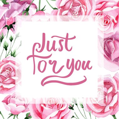 Kır çiçeği pembe çay rosa çiçek çerçeve suluboya tarzında.