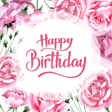 Kır çiçeği pembe çay rosa çiçek çerçeve suluboya tarzında.